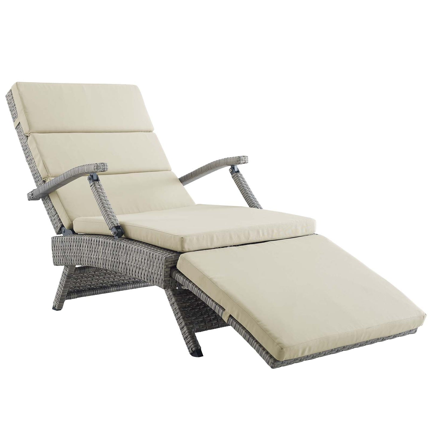 Outdoor Patio Wicker Rattan Lounge Chair by in Light Gray Beige
