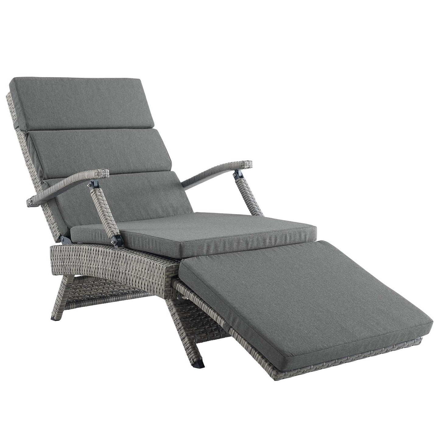 Outdoor Patio Wicker Rattan Lounge Chair by in Light Gray Charcoal