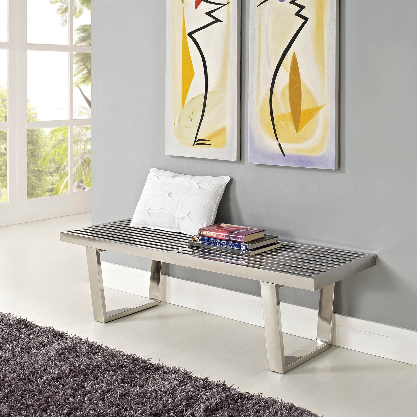 Sauna 4' Stainless Steel Bench by Modway in Silver