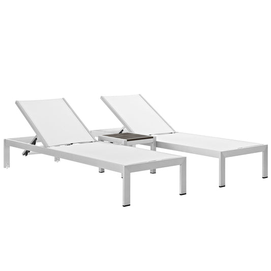 Shore 3 Piece Outdoor Patio Aluminum Set by Modway in Silver White
