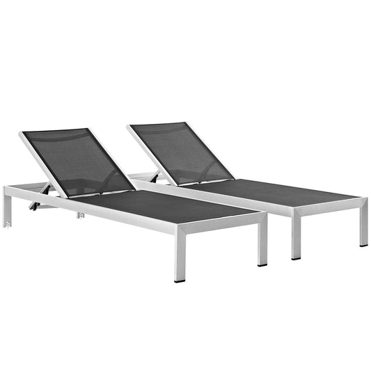Shore Outdoor Patio Aluminum Chaise Set of 2 by Modway in Silver Black