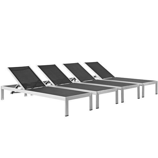 Shore Outdoor Patio Aluminum Chaise Set of 4 by Modway in Silver Black