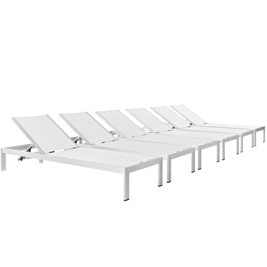 Shore Outdoor Patio Aluminum Chaise Set of 6 by Modway in Silver White