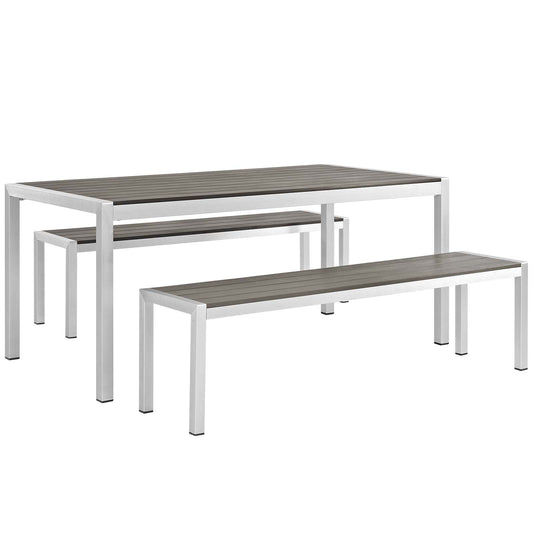 Shore 3 Piece Outdoor Patio Aluminum Dining Set by Modway in Silver Gray