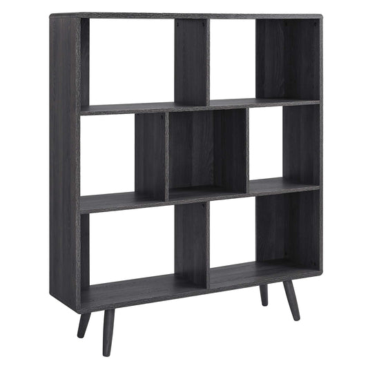 Transmit 7 Shelf Wood Grain Bookcase by Modway in Charcoal
