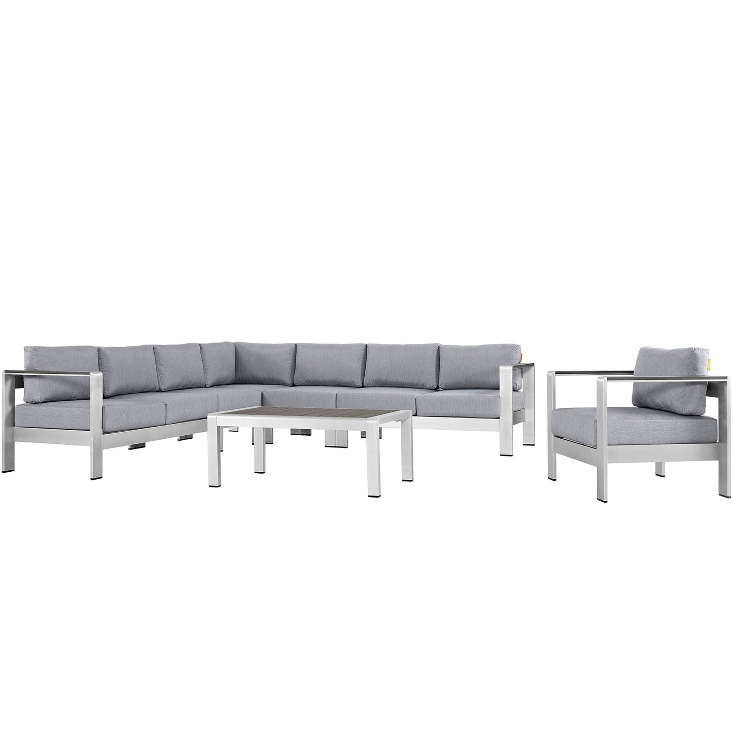 Shore 7 Piece Outdoor Patio Aluminum Sectional Sofa Set by Modway in Silver Gray