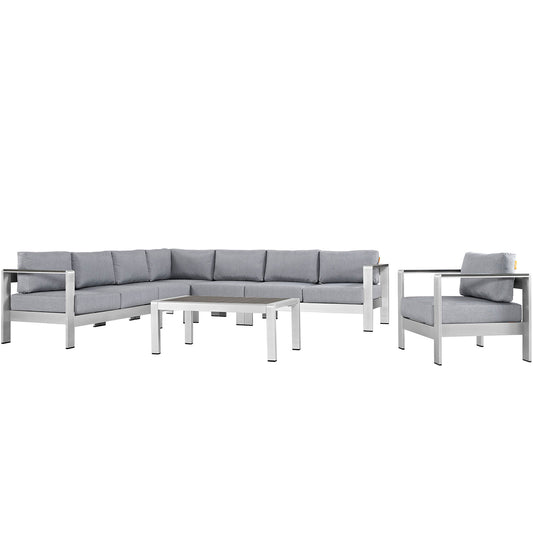 Shore 7 Piece Outdoor Patio Aluminum Sectional Sofa Set by Modway in Silver Gray