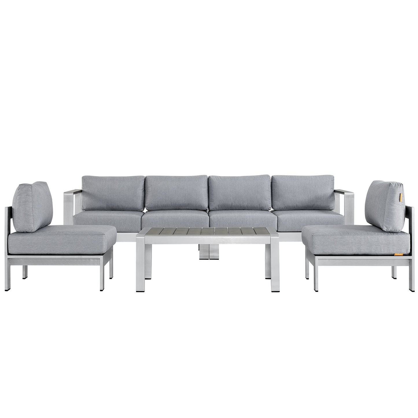 Shore 5 Piece Outdoor Patio Aluminum Sectional Sofa Set by Modway in Silver Gray