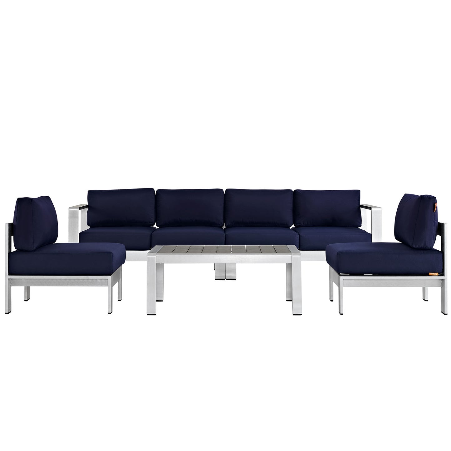 Shore 5 Piece Outdoor Patio Aluminum Sectional Sofa Set by Modway in Silver Navy