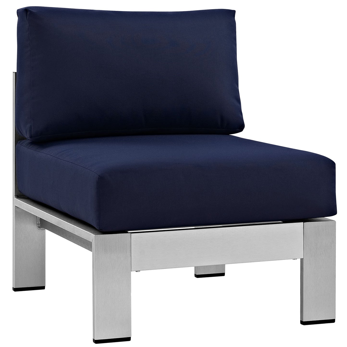 Shore 5 Piece Outdoor Patio Aluminum Sectional Sofa Set by Modway in Silver Navy