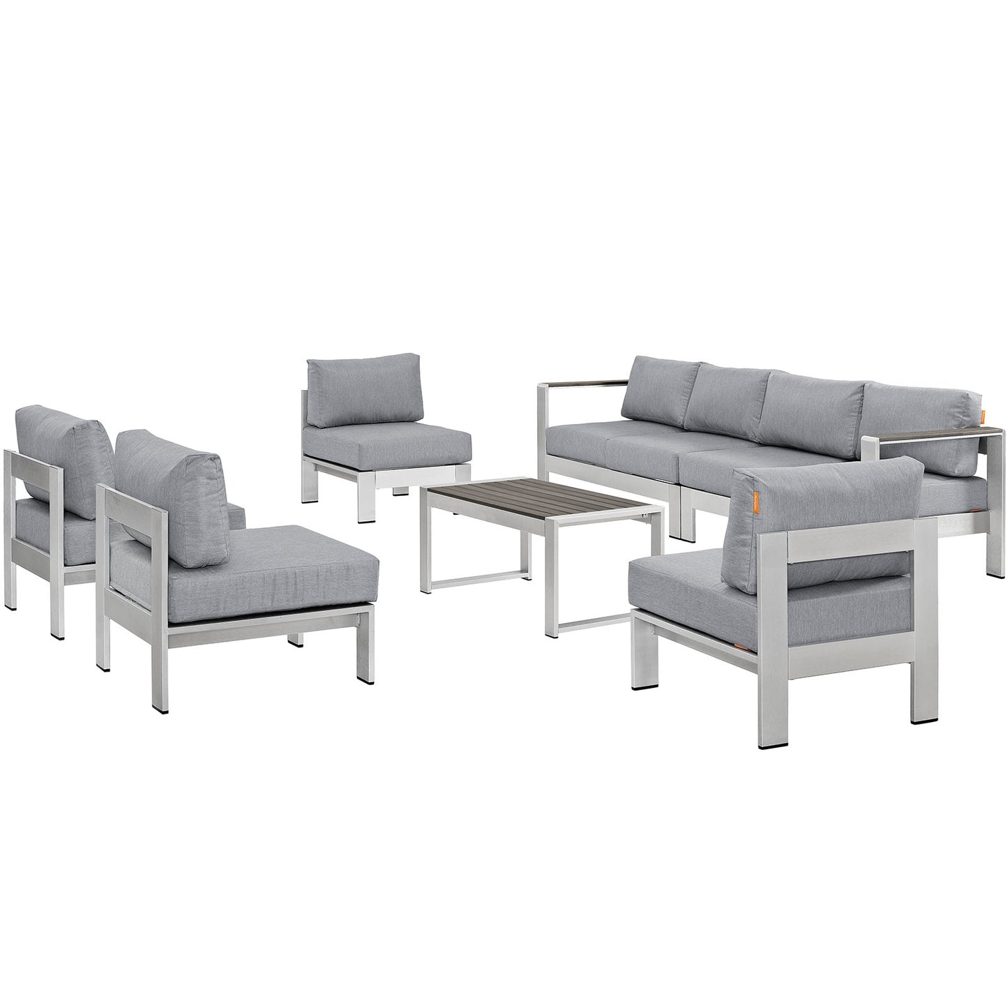 Shore 7 Piece Outdoor Patio Sectional Sofa Set by Modway in Silver Gray