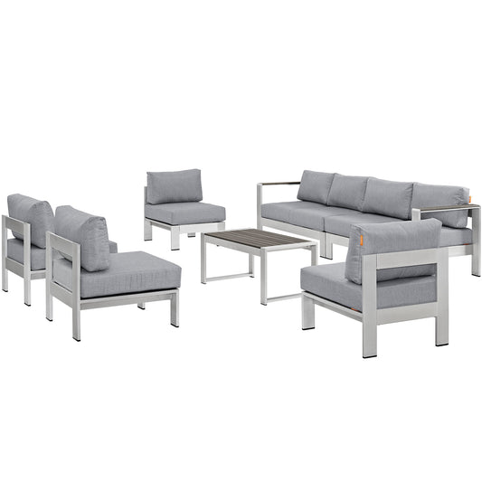 Shore 7 Piece Outdoor Patio Sectional Sofa Set by Modway in Silver Gray