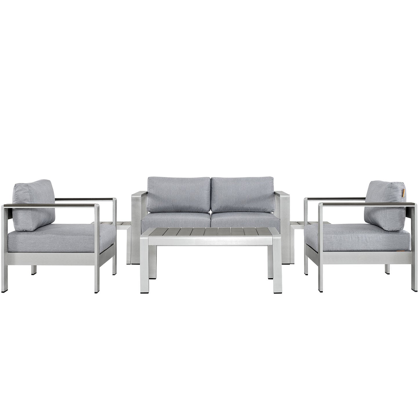 Shore 6 Piece Outdoor Patio Aluminum Sectional Sofa Set by Modway in Silver Gray