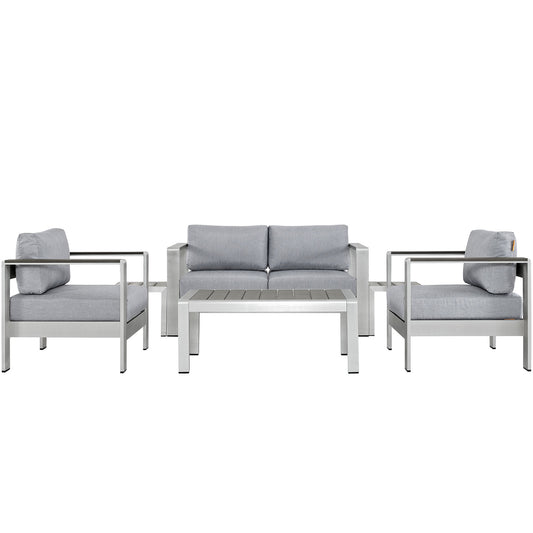 Shore 6 Piece Outdoor Patio Aluminum Sectional Sofa Set by Modway in Silver Gray