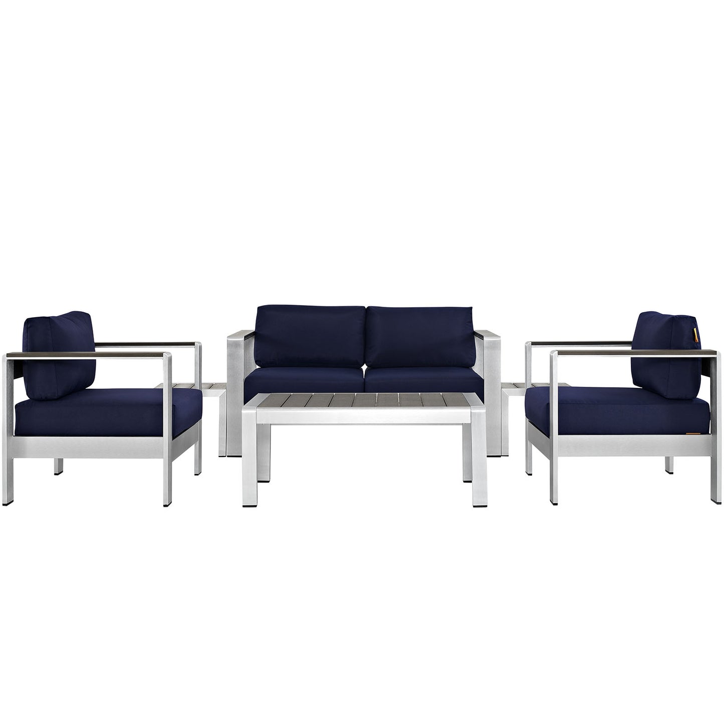 Shore 6 Piece Outdoor Patio Aluminum Sectional Sofa Set by Modway in Silver Navy