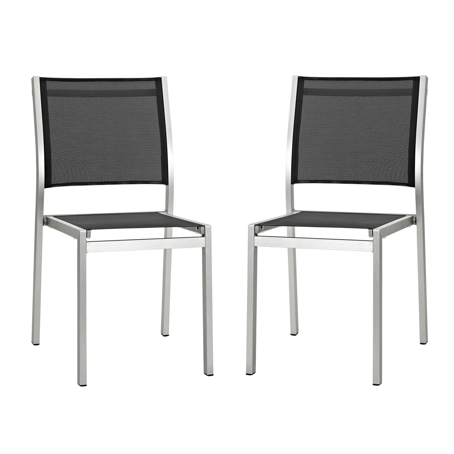 Shore Outdoor Patio Aluminum Side Chair Set of 2 by Modway in Silver Black