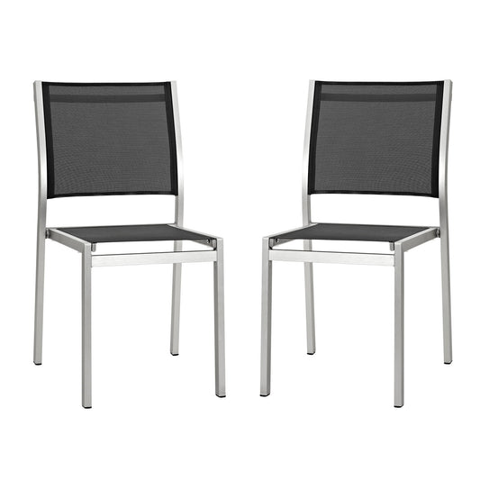 Shore Outdoor Patio Aluminum Side Chair Set of 2 by Modway in Silver Black