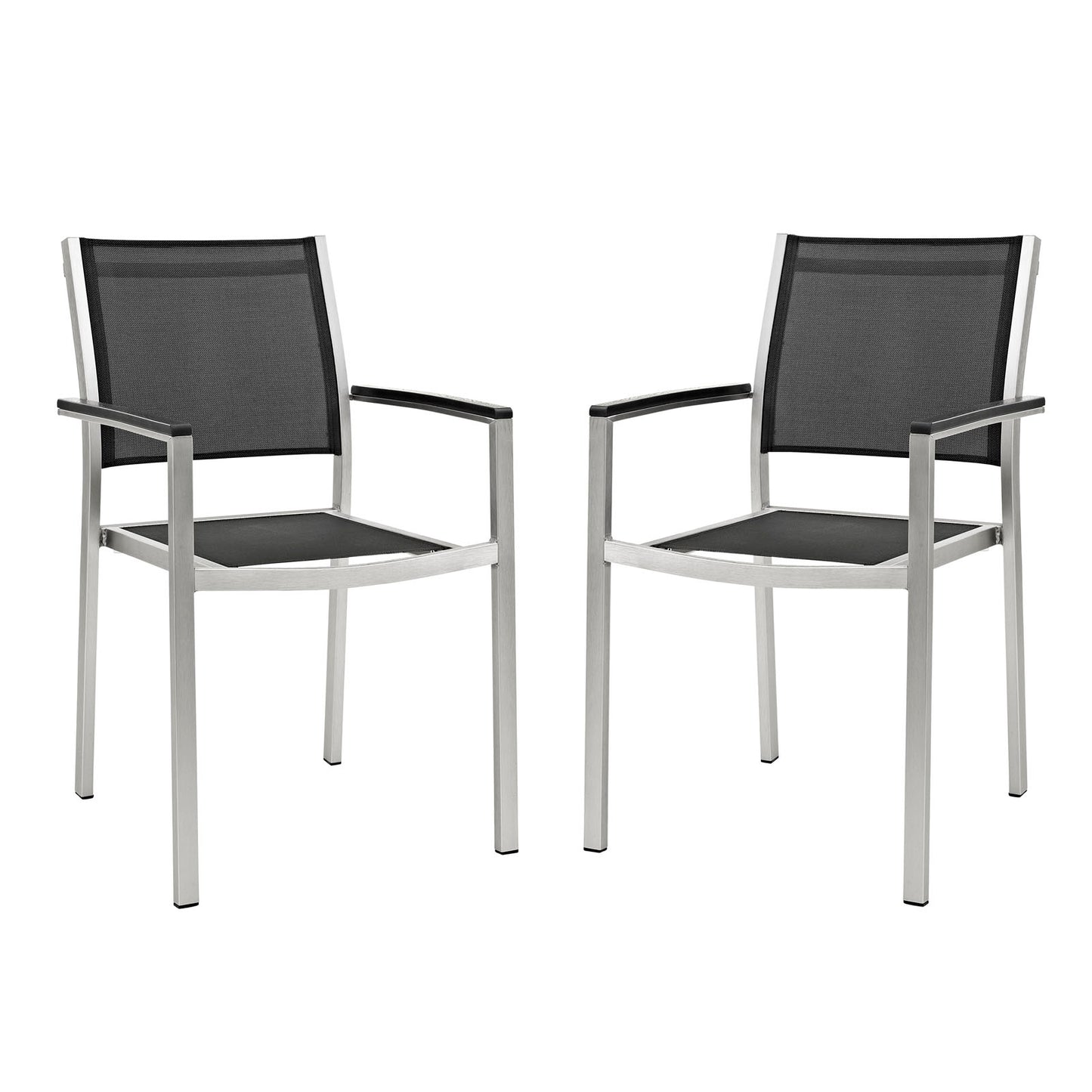 Shore Outdoor Patio Aluminum Dining Chair Set of 2 by Modway in Silver Black