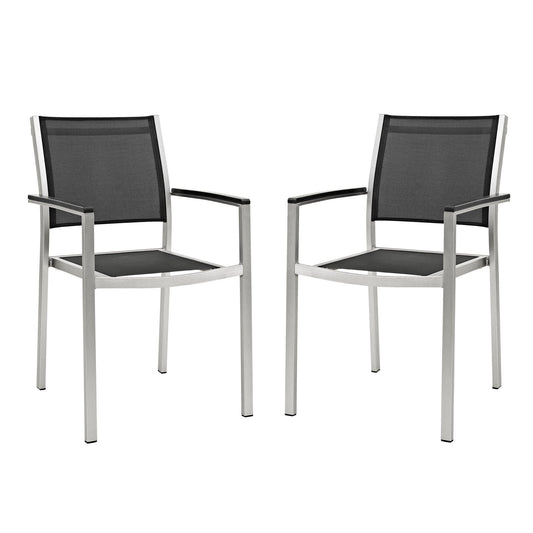 Shore Outdoor Patio Aluminum Dining Chair Set of 2 by Modway in Silver Black