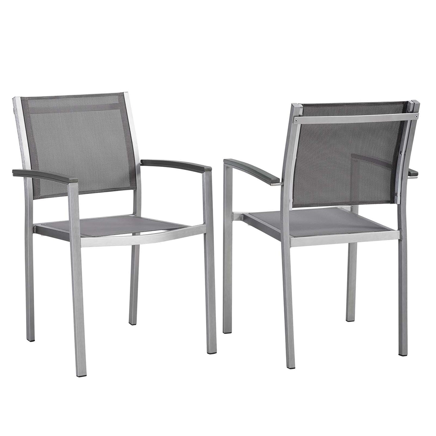 Shore Outdoor Patio Aluminum Dining Chair Set of 2 by Modway in Silver Gray