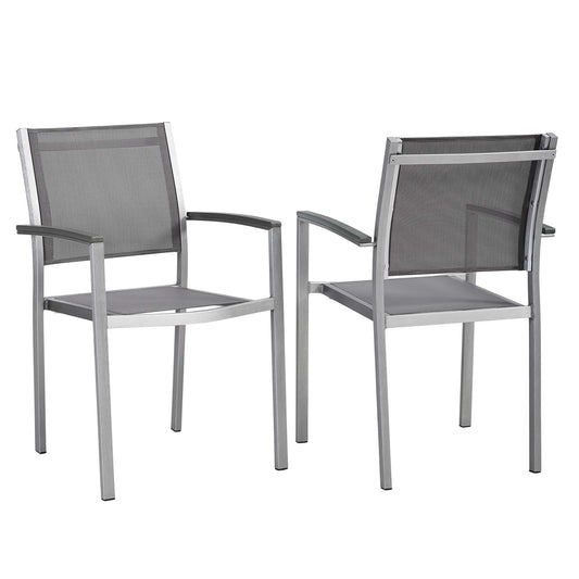 Shore Outdoor Patio Aluminum Dining Chair Set of 2 by Modway in Silver Gray