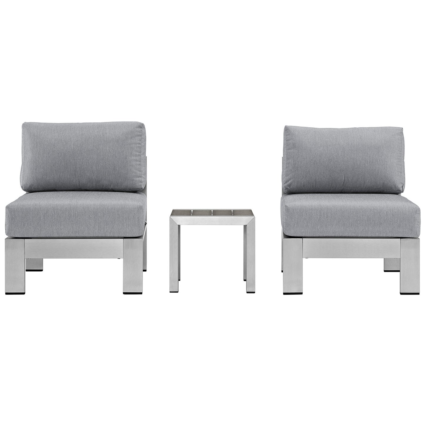 Shore 3 Piece Outdoor Patio Aluminum Sectional Sofa Set by Modway in Silver Gray