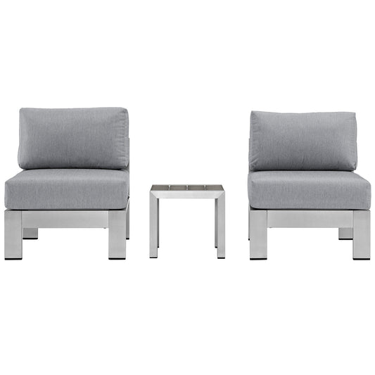 Shore 3 Piece Outdoor Patio Aluminum Sectional Sofa Set by Modway in Silver Gray