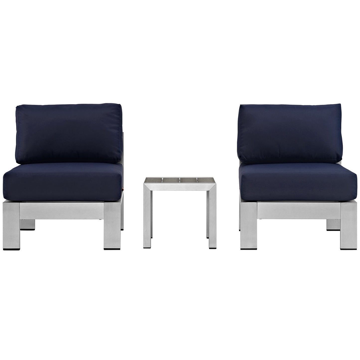 Shore 3 Piece Outdoor Patio Aluminum Sectional Sofa Set by Modway in Silver Navy