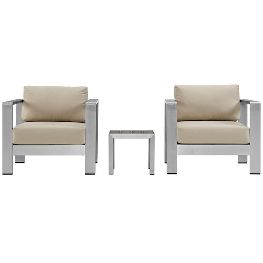 Shore 3 Piece Outdoor Patio Aluminum Set by Modway in Silver Beige