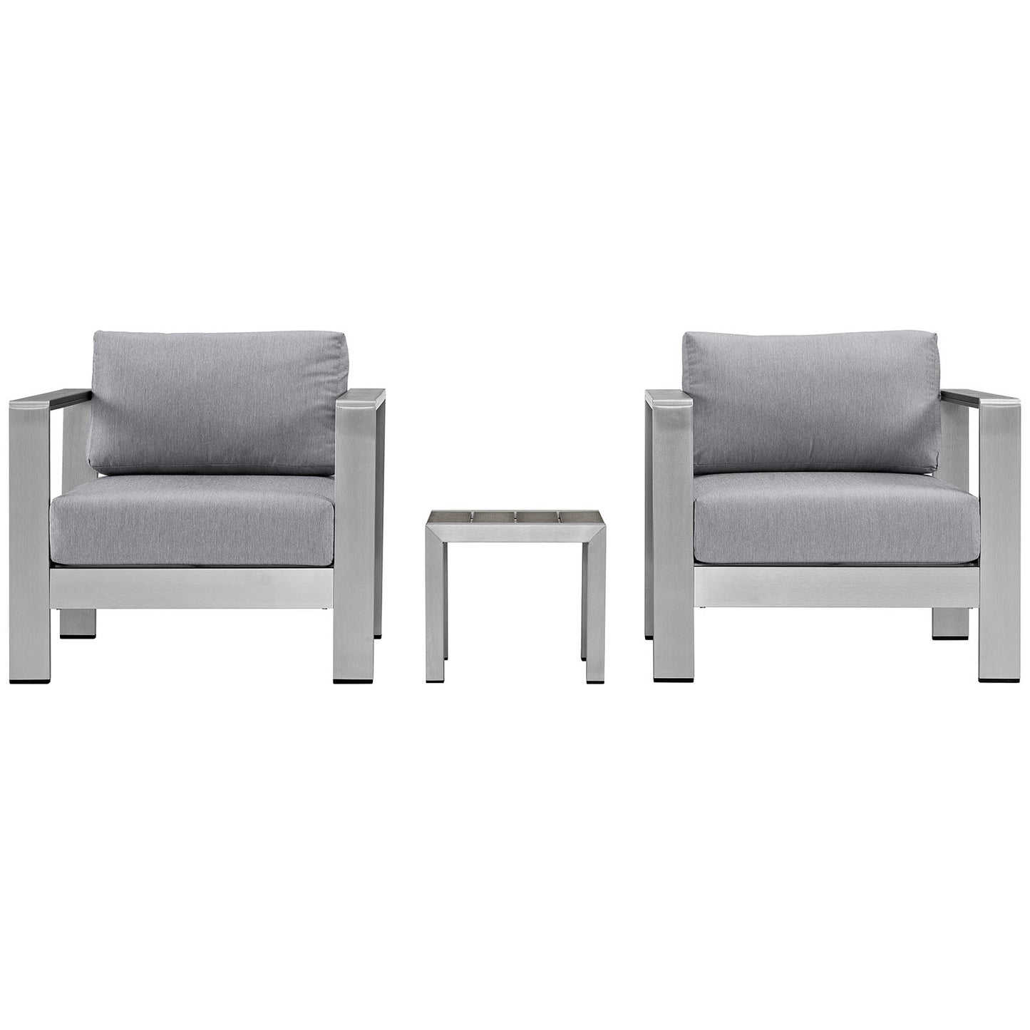 Shore 3 Piece Outdoor Patio Aluminum Set by Modway in Silver Gray