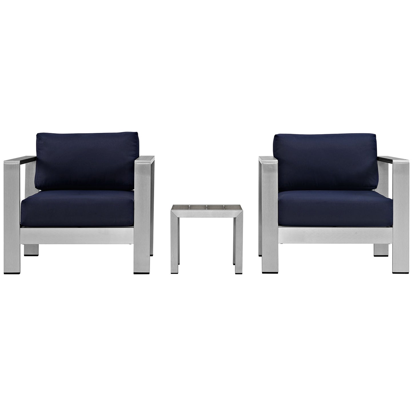 Shore 3 Piece Outdoor Patio Aluminum Set by Modway in Silver Navy