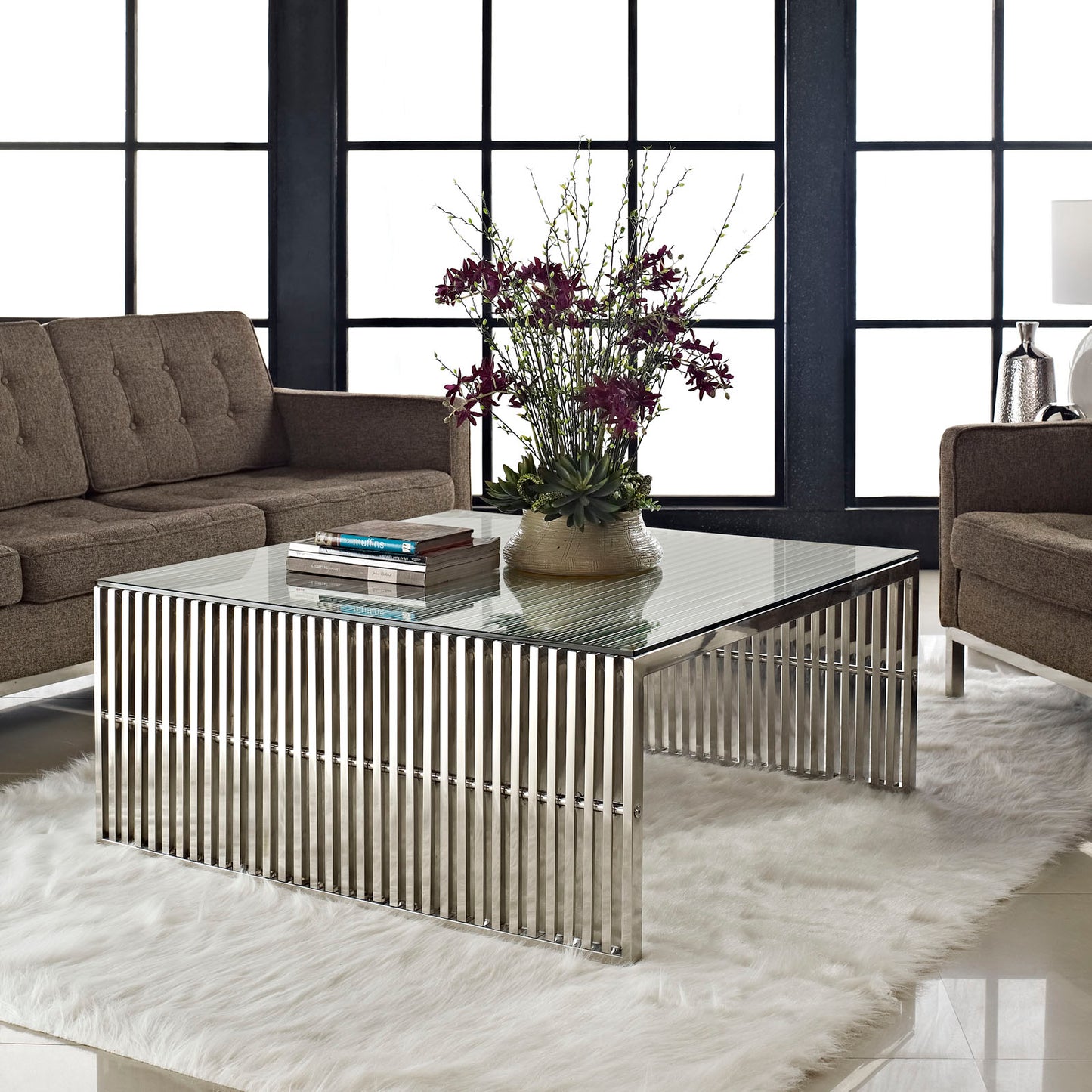 Lux Brushed Steel Coffee Table with tempered glass