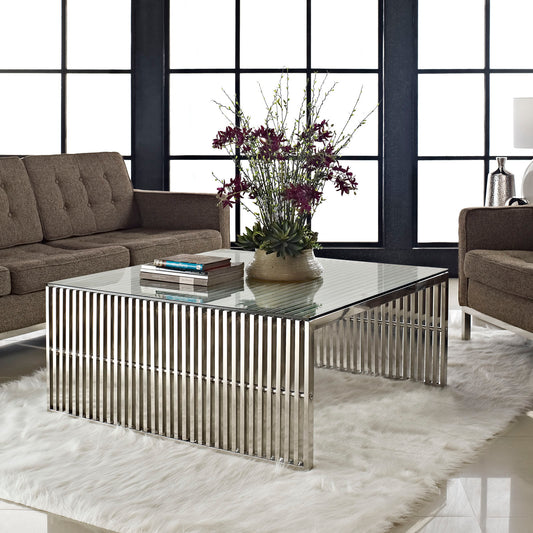 Lux Brushed Steel Coffee Table with tempered glass