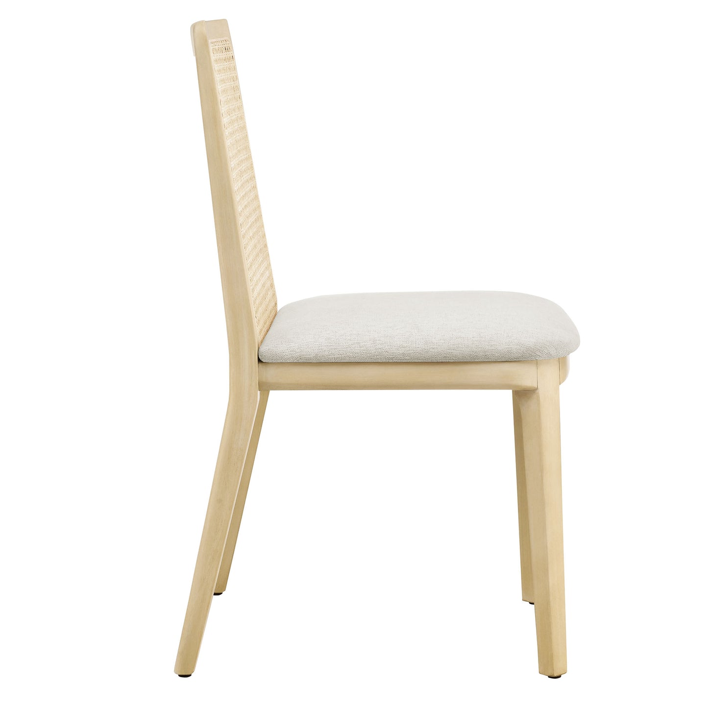 Monarch Wood and Rattan Dining Side Chair in Antique White Natural Heathered Weave Ivory