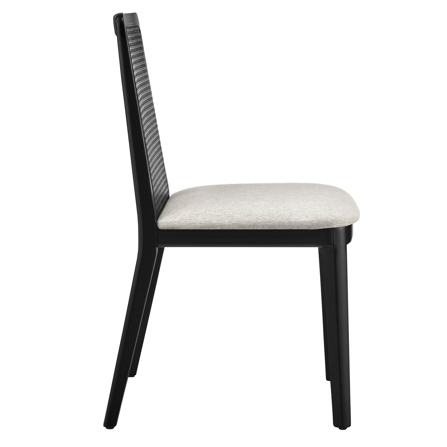 Monarch Wood and Rattan Dining Side Chair in Black Black Heathered Weave Ivory