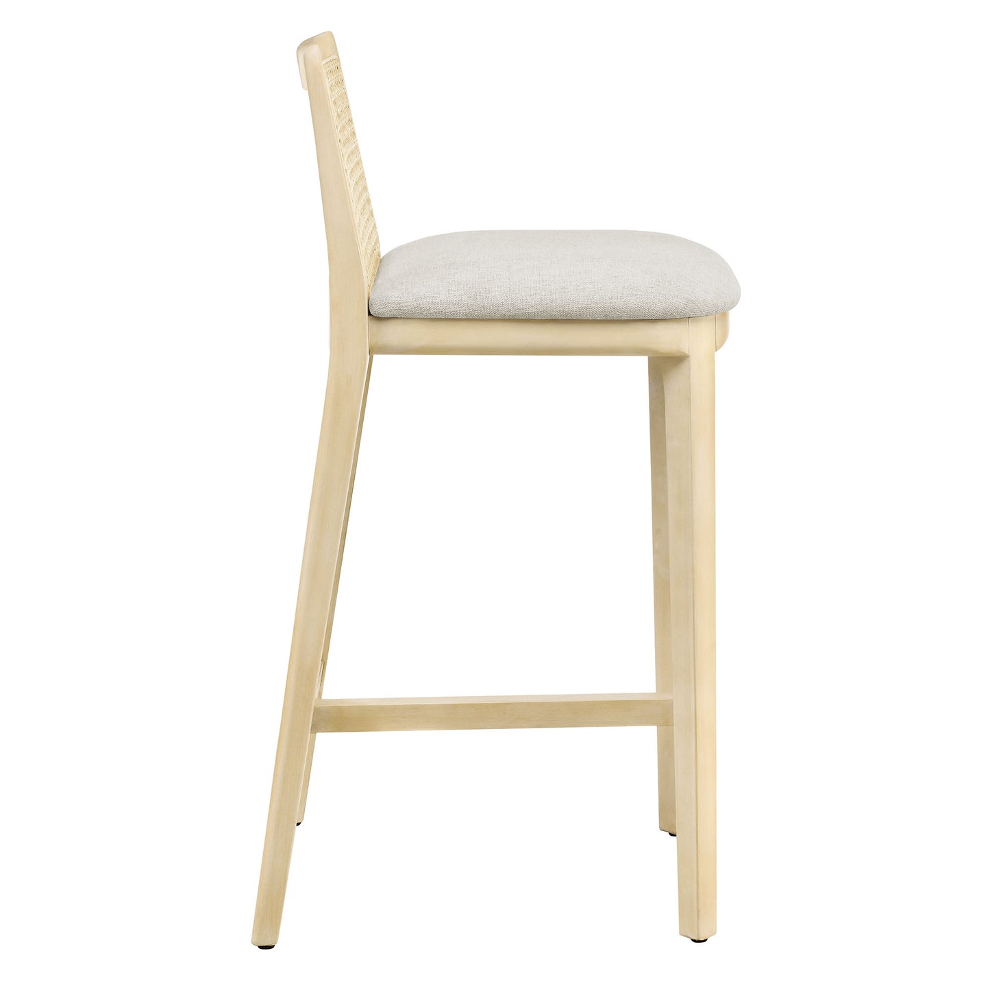 Wood and Rattan Counter Stool in Antique White Natural Heathered Weave Ivory