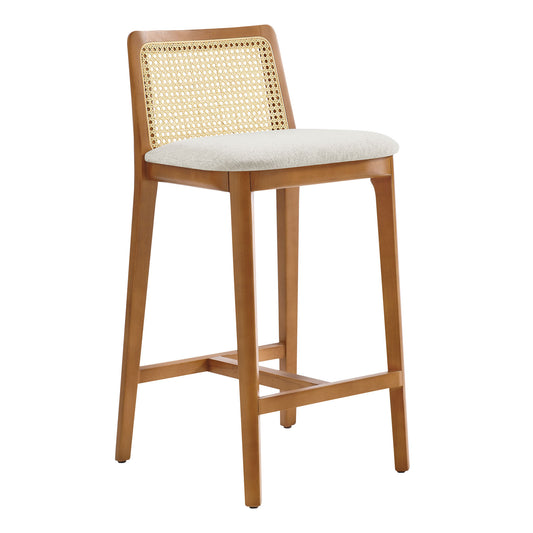 Wood and Rattan Counter Stool in Honey Natural Heathered Weave Ivory