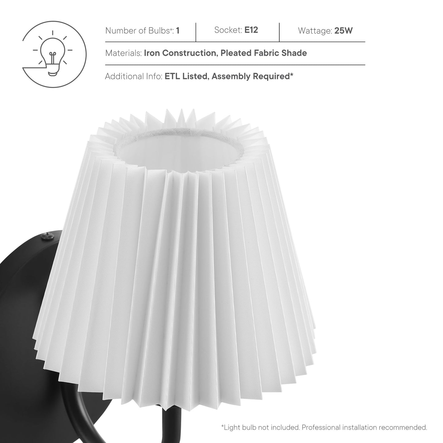 Wave Wall Sconce  in Black