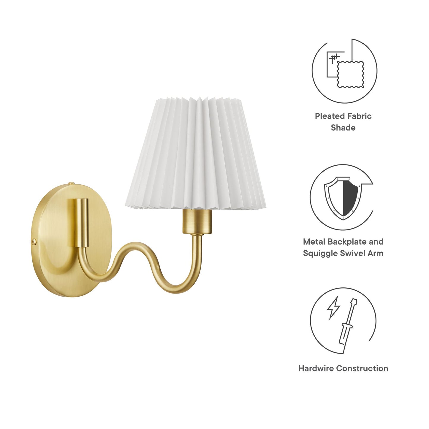 Wave Squiggle Arm Wall Sconce  in Brass