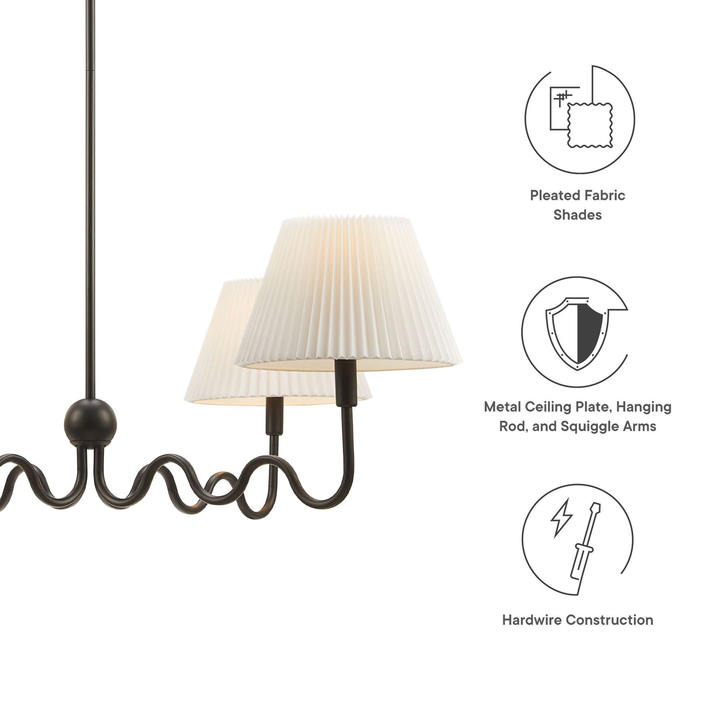 Wave Squiggle 4-Arm Pendant Light  in Black