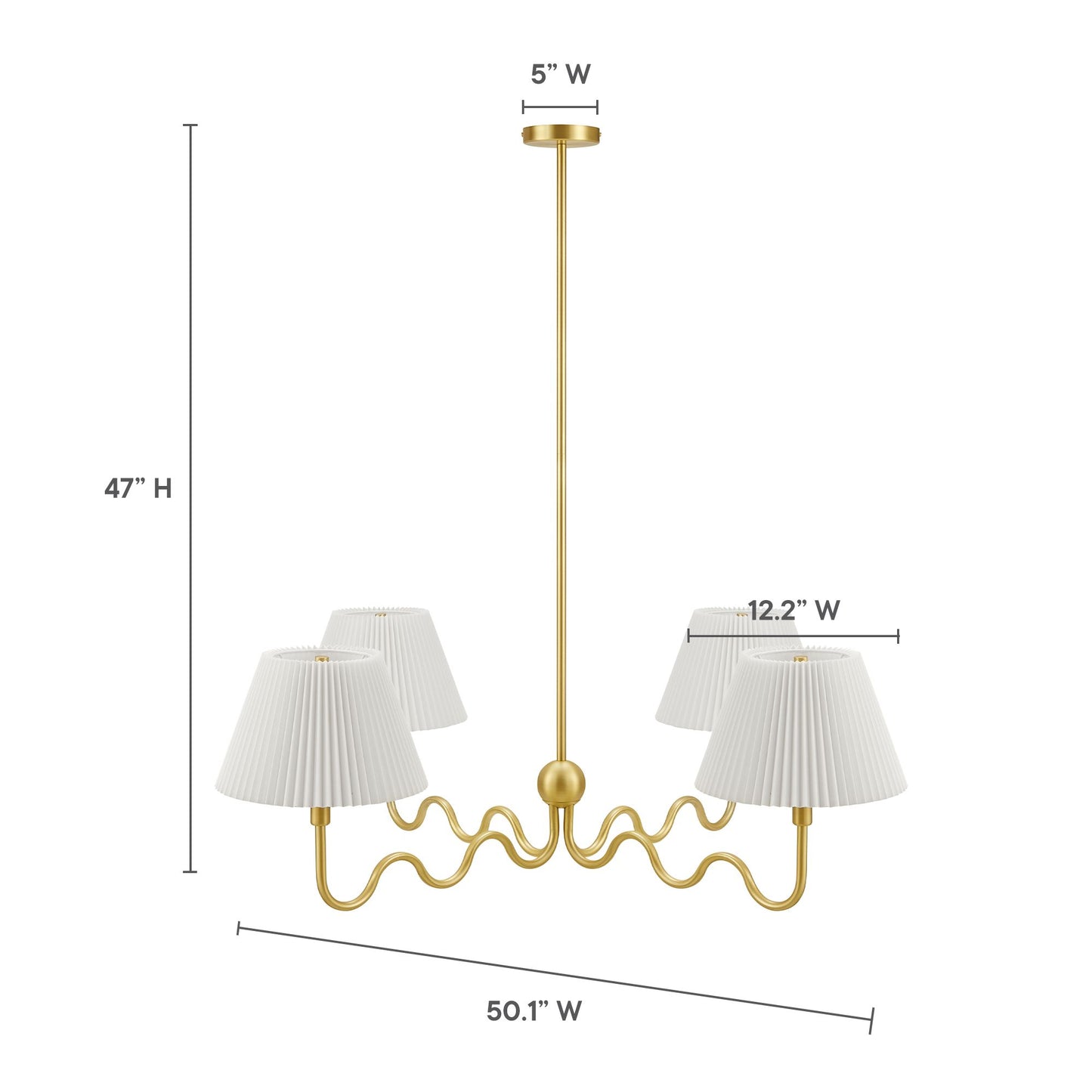 Wave Squiggle 4-Arm Pendant Light in Brass