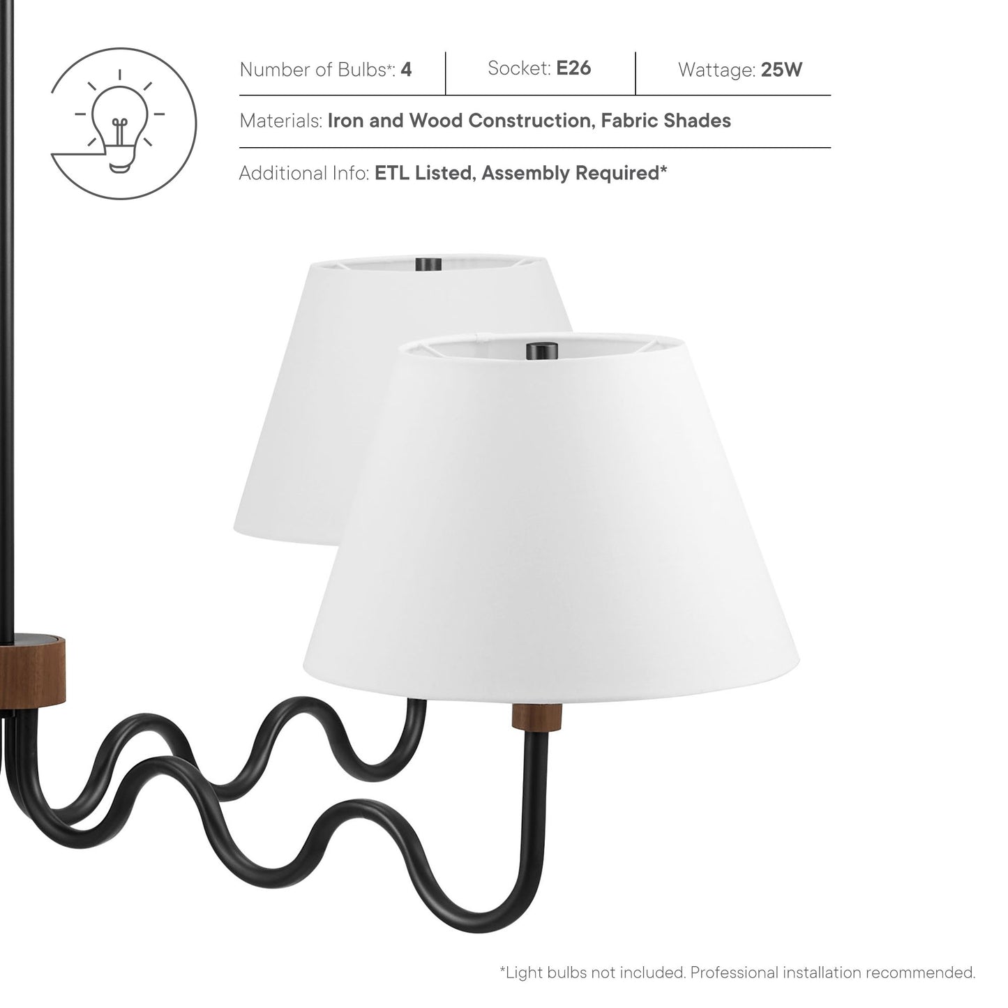 Sunlit Squiggle 4-Arm Pendant Light  in Walnut Black