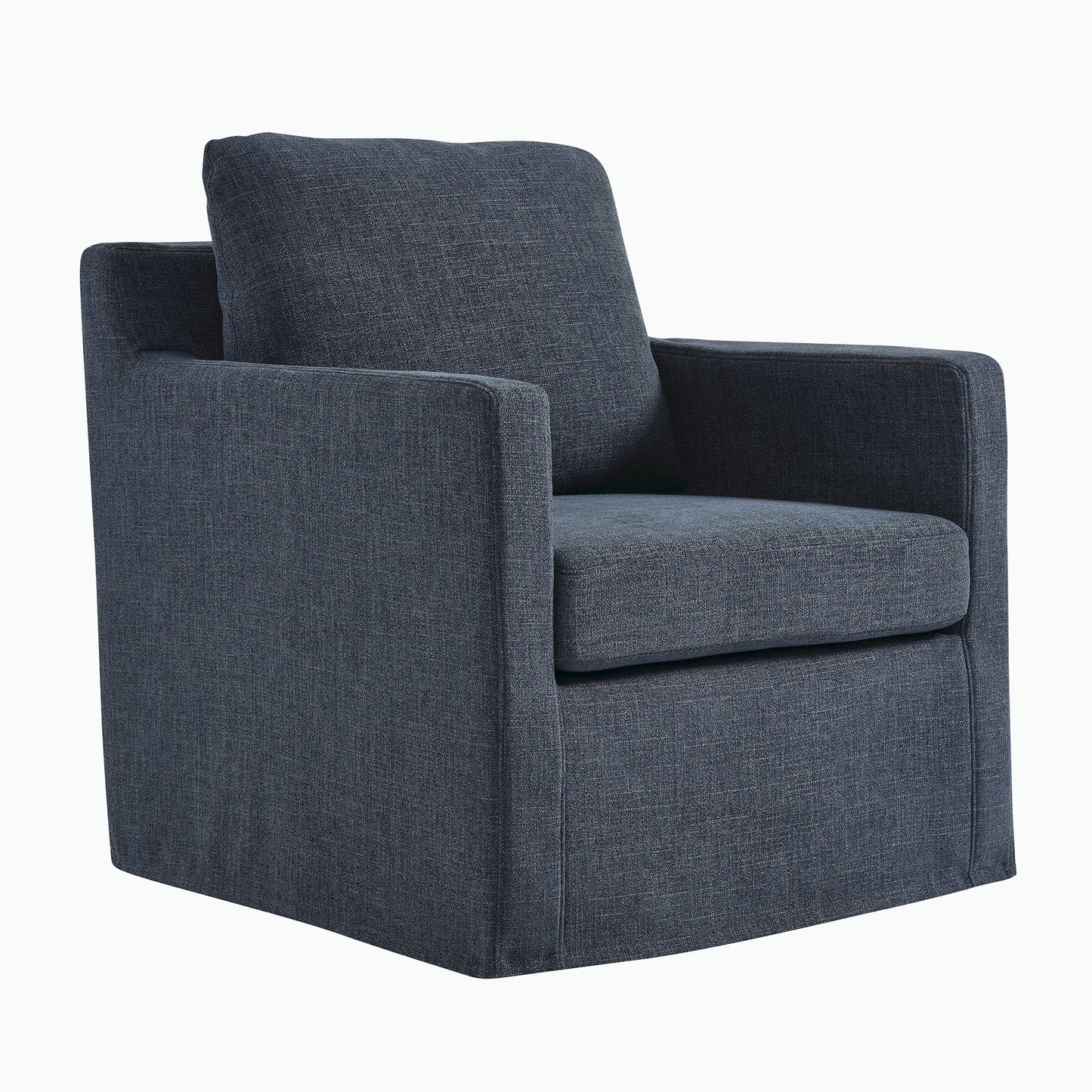 Serene Linen Slipcovered Swivel Armchair  in Slate Blue