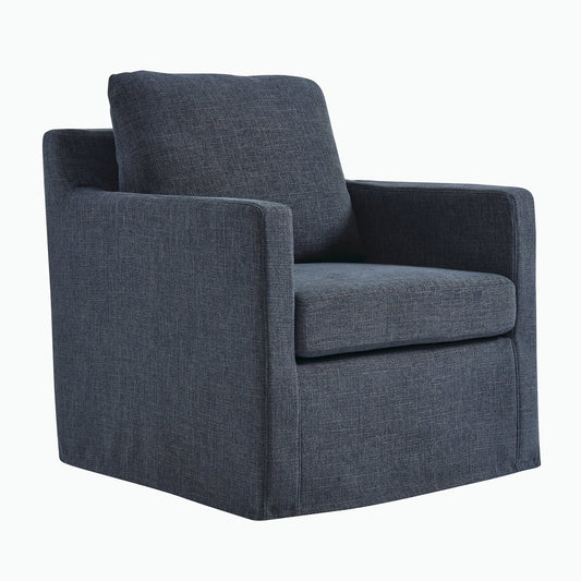 Serene Linen Slipcovered Swivel Armchair  in Slate Blue