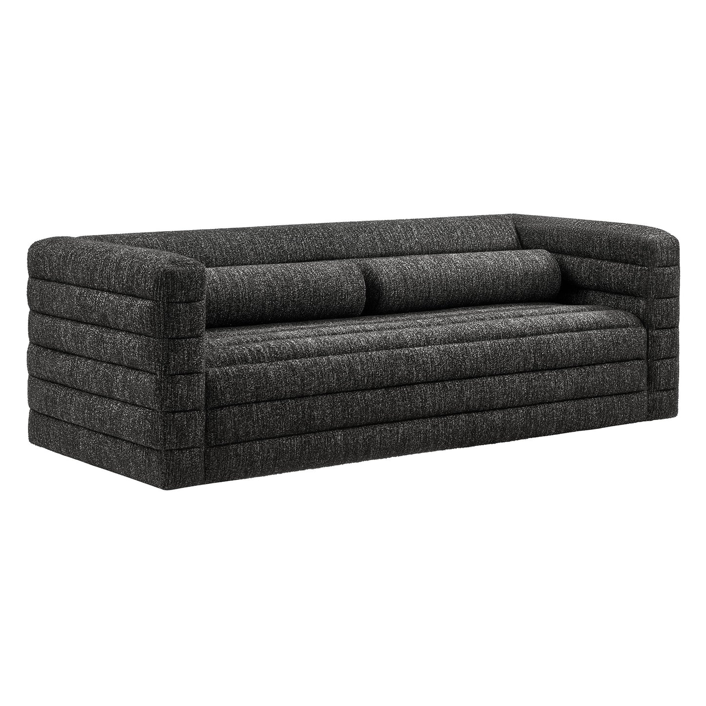 Relle Channel Tufted Boucle Upholstered Sofa  in Charcoal