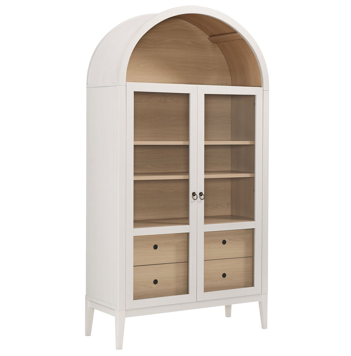 Nolan 74" Tall Wide Arched Storage Display Cabinet in Ivory Oak