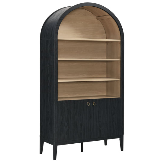 74" Tall Wide Arched Storage Display Cabinet Bookshelf  in Black