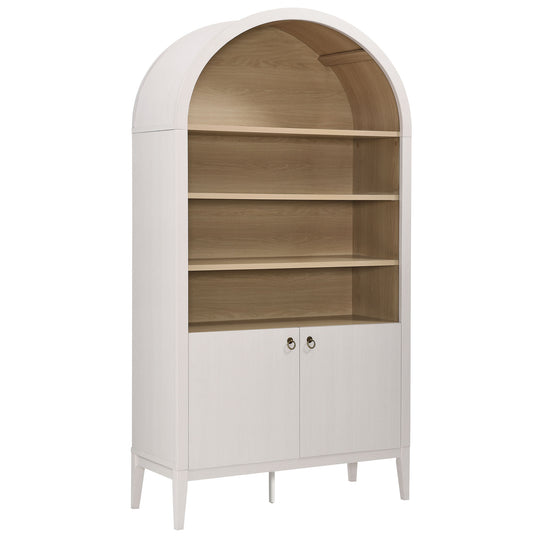 74" Tall Wide Arched Storage Display Cabinet Bookshelf  in Ivory