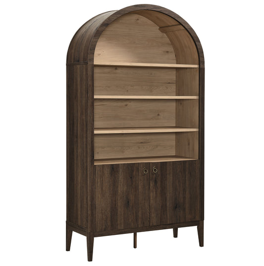 74" Tall Wide Arched Storage Display Cabinet Bookshelf  in Dark Walnut