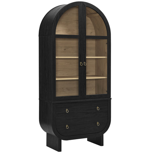 75" Arched Display Cabinet in Black with glass